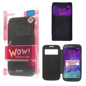 CUSTODIA FLIP ORIZZONTALE per SAMSUNG GALAXY NOTE 4 CON FINESTRA ID E INTERNO IN TPU COLORE NERO WOW! MERCURY BLISTER