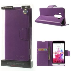 CUSTODIA FLIP ORIZZONTALE PELLE per LG G3s D722, G3s DUAL D728 CON INTERNO IN TPU SILICONE COLORE VIOLA SONATA BLISTER