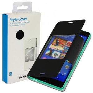 CUSTODIA FLIP ORIZZONTALE SMART WINDOW ORIGINALE per SONY Z3 COMPACT CON FINESTRA ID E TECNOLOGIA NFC COLORE NERO BLISTER