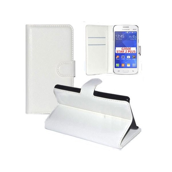 CUSTODIA FLIP ORIZZONTALE PELLE per SAMSUNG G350E GALAXY STAR 2 PLUS CON STAND E TASCHE PORTA CARTE COLORE BIANCO CUSTODIA FLIP ORIZZONTALE PELLE per SAMSUNG G350E GALAXY STAR 2 PLUS CON STAND E TASCHE PORTA CARTE COLORE BIANCO