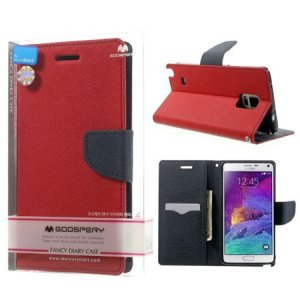 CUSTODIA FLIP ORIZZONTALE per SAMSUNG GALAXY NOTE 4 CON INTERNO IN TPU E STAND COLORE ROSSO FANCY DIARY BLISTER MERCURY