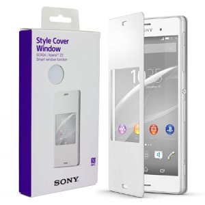 CUSTODIA FLIP ORIZZONTALE SMART WINDOW ORIGINALE per SONY XPERIA Z3 CON FINESTRA ID E TECNOLOGIA NFC COLORE BIANCO BLISTER