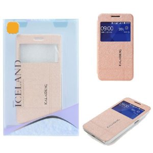 CUSTODIA FLIP ORIZZONTALE per SAMSUNG G355 GALAXY CORE 2 CON STAND E FINESTRA ID COLORE ORO ICELAND II BLISTER