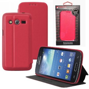 CUSTODIA FLIP ORIZZONTALE PELLE per SAMSUNG G386 GALAXY CORE LTE, G3518 CON STAND COLORE ROSA ALTA QUALITA' MOCCA BLISTER