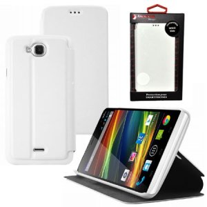 CUSTODIA FLIP ORIZZONTALE PELLE per WIKO SLIDE CON STAND COLORE BIANCO ALTA QUALITA' MOCCA BLISTER