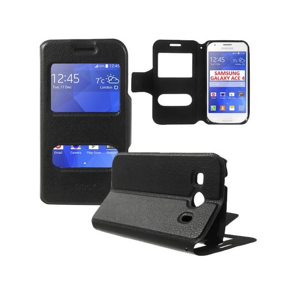CUSTODIA FLIP ORIZZONTALE SLIM per SAMSUNG G357 GALAXY ACE 4 CON DOPPIA FINESTRA ID, STAND E CHIUSURA MAGNETICA COLORE NERO CUSTODIA FLIP ORIZZONTALE SLIM per SAMSUNG G357 GALAXY ACE 4 CON DOPPIA FINESTRA ID, STAND E CHIUSURA MAGNETICA COLORE NERO
