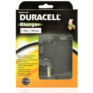 CARICATORE DA RETE 1000mAh CON CONNETTORE 30 PIN PER DISPOSITIVI APPLE (CERTIFICATO MFI) COLORE NERO DURACELL DMAC03-EU BLISTER