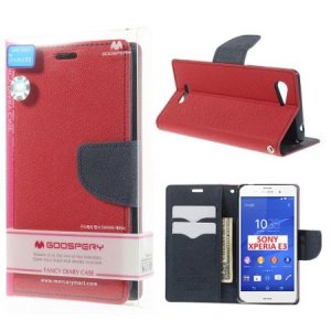 CUSTODIA FLIP ORIZZONTALE per SONY XPERIA E3 CON INTERNO IN TPU, STAND E PORTA CARTE COLORE ROSSO FANCY DIARY BLISTER MERCURY