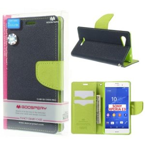 CUSTODIA FLIP ORIZZONTALE per SONY XPERIA E3 CON INTERNO IN TPU, STAND E PORTA CARTE COLORE BLU FANCY DIARY BLISTER MERCURY