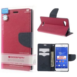 CUSTODIA FLIP ORIZZONTALE per SONY XPERIA E3 CON INTERNO IN TPU, STAND E PORTA CARTE COLORE FUCSIA FANCY DIARY BLISTER MERCURY