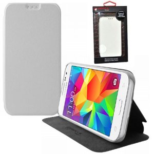 CUSTODIA FLIP ORIZZONTALE PELLE per SAMSUNG G360 GALAXY CORE PRIME CON STAND COLORE BIANCO ALTA QUALITA' MOCCA BLISTER