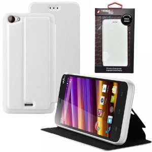 CUSTODIA FLIP ORIZZONTALE PELLE per WIKO JIMMY CON STAND COLORE BIANCO ALTA QUALITA' MOCCA BLISTER
