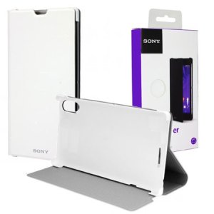 CUSTODIA FLIP COVER ULTRA SLIM ORIGINALE per SONY XPERIA T3 D5102 CON STAND COLORE BIANCO SCR16 BLISTER