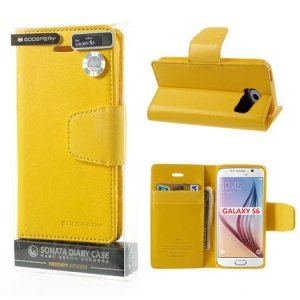 CUSTODIA FLIP ORIZZONTALE PELLE per SAMSUNG SM-G920 GALAXY S6 CON INTERNO IN TPU E STAND COLORE GIALLO SONATA MERCURY BLISTER