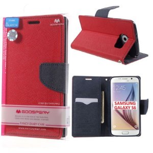 CUSTODIA FLIP ORIZZONTALE per SAMSUNG SM-G920 GALAXY S6 CON INTERNO IN TPU E STAND COLORE ROSSO FANCY DIARY BLISTER MERCURY