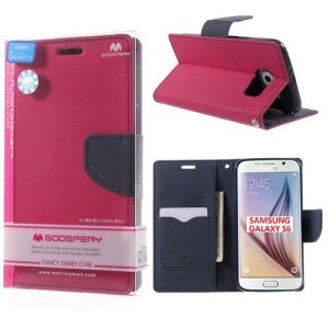 CUSTODIA FLIP ORIZZONTALE per SAMSUNG SM-G920 GALAXY S6 CON INTERNO IN TPU E STAND COLORE FUCSIA FANCY DIARY BLISTER MERCURY