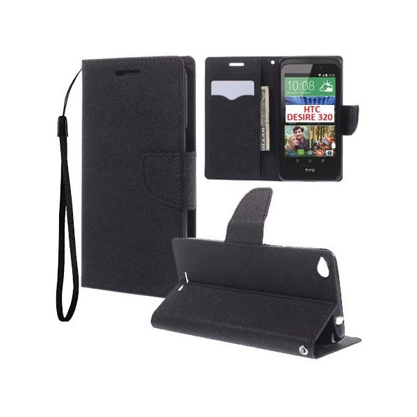 CUSTODIA FLIP ORIZZONTALE per HTC DESIRE 320 CON INTERNO IN TPU, STAND, PORTA CARTE E LACCIO DA POLSO COLORE NERO CUSTODIA FLIP ORIZZONTALE per HTC DESIRE 320 CON INTERNO IN TPU, STAND, PORTA CARTE E LACCIO DA POLSO COLORE NERO