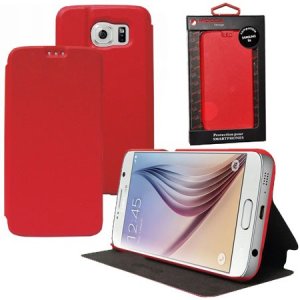 CUSTODIA FLIP ORIZZONTALE SLIM PELLE per SAMSUNG SM-G920 GALAXY S6 CON STAND COLORE ROSSO ALTA QUALITA' MOCCA BLISTER