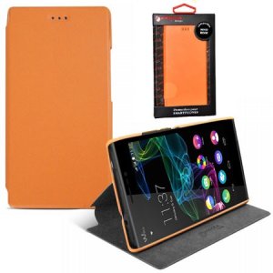 CUSTODIA FLIP ORIZZONTALE SLIM PELLE per WIKO RIDGE 4G CON STAND COLORE ARANCIONE ALTA QUALITA' MOCCA BLISTER