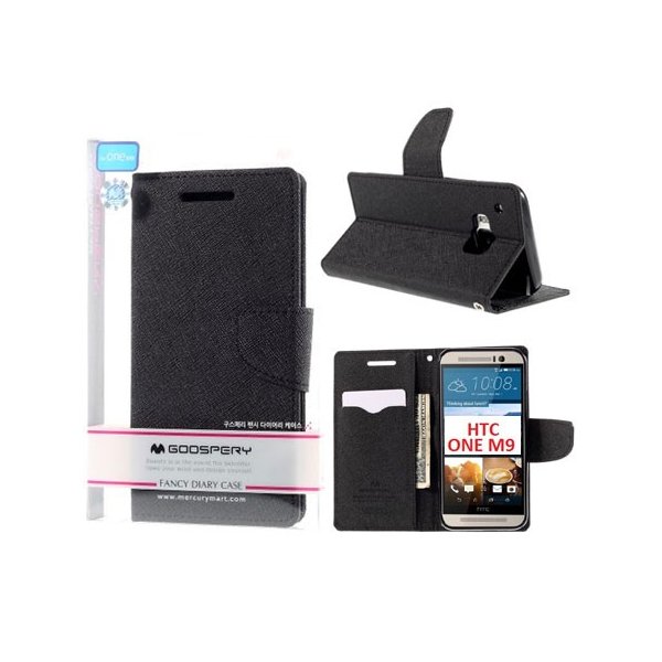 CUSTODIA per HTC ONE M9, ONE M9 PRIME CAMERA - FLIP ORIZZONTALE CON INTERNO IN TPU E PORTA CARTE COLORE NERO ALTA QUALITA'