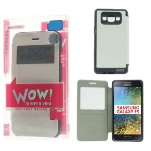CUSTODIA FLIP ORIZZONTALE per SAMSUNG SM-E500 GALAXY E5 CON FINESTRA ID E INTERNO IN TPU COLORE BIANCO WOW! MERCURY BLISTER