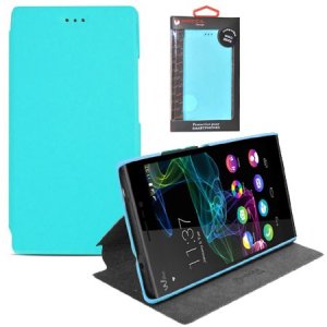 CUSTODIA FLIP ORIZZONTALE SLIM PELLE per WIKO RIDGE 4G CON STAND COLORE AZZURRO ALTA QUALITA' MOCCA BLISTER