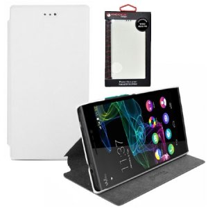 CUSTODIA FLIP ORIZZONTALE SLIM PELLE per WIKO RIDGE FAB 4G CON STAND COLORE BIANCO ALTA QUALITA' MOCCA BLISTER