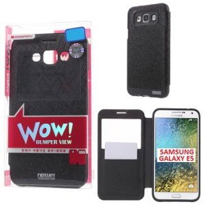 CUSTODIA FLIP ORIZZONTALE per SAMSUNG SM-E500 GALAXY E5 CON FINESTRA ID E INTERNO IN TPU COLORE NERO WOW! MERCURY BLISTER