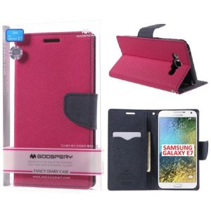 CUSTODIA FLIP ORIZZONTALE per SAMSUNG SM-E700 GALAXY E7 CON INTERNO IN TPU E STAND COLORE FUCSIA FANCY DIARY MERCURY BLISTER