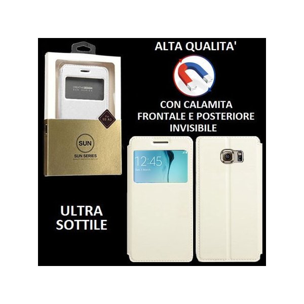 CUSTODIA FLIP ORIZZONTALE PELLE per SAMSUNG SM-G925 GALAXY S6 EDGE con CHIUSURA MAGNETICA INVISIBILE ED INTERNO IN TPU BIANCO CUSTODIA FLIP ORIZZONTALE PELLE per SAMSUNG SM-G925 GALAXY S6 EDGE con CHIUSURA MAGNETICA INVISIBILE ED INTERNO IN TPU BIANCO
