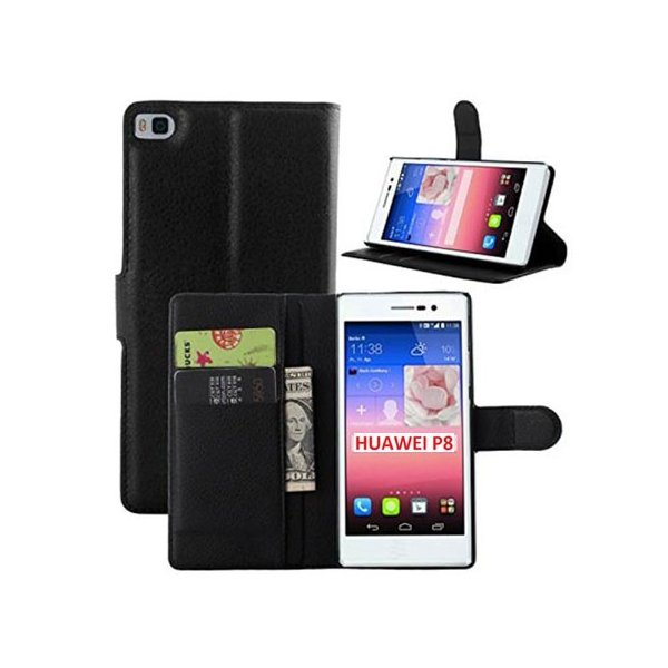 CUSTODIA FLIP ORIZZONTALE SIMILPELLE per HUAWEI ASCEND P8 CON STAND, TASCHE PORTA CARTE E CHIUSURA MAGNETICA COLORE NERO CUSTODIA FLIP ORIZZONTALE SIMILPELLE per HUAWEI ASCEND P8 CON STAND, TASCHE PORTA CARTE E CHIUSURA MAGNETICA COLORE NERO