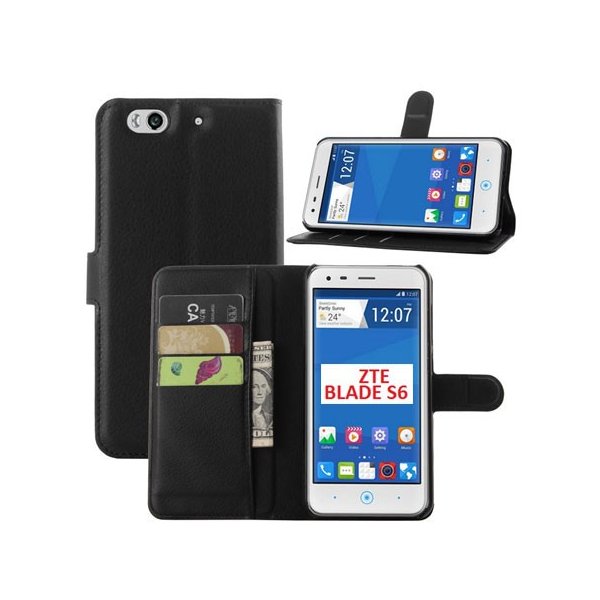 CUSTODIA FLIP ORIZZONTALE SIMILPELLE per ZTE BLADE S6 CON STAND, TASCHE PORTA CARTE E CHIUSURA MAGNETICA COLORE NERO CUSTODIA FLIP ORIZZONTALE SIMILPELLE per ZTE BLADE S6 CON STAND, TASCHE PORTA CARTE E CHIUSURA MAGNETICA COLORE NERO