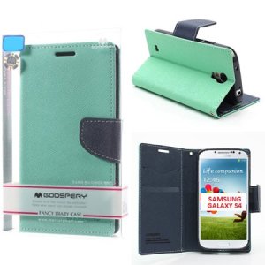CUSTODIA FLIP ORIZZONTALE per SAMSUNG I9500 GALAXY S4 CON STAND E INTERNO IN TPU COLORE VERDE ACQUA FANCY DIARY MERCURY BLISTER
