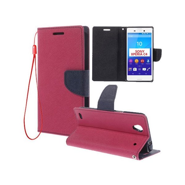 CUSTODIA FLIP ORIZZONTALE per SONY XPERIA C4, XPERIA C4 DUAL CON INTERNO IN TPU, STAND, PORTA CARTE E LACCIO DA POLSO FUCSIA CUSTODIA FLIP ORIZZONTALE per SONY XPERIA C4, XPERIA C4 DUAL CON INTERNO IN TPU, STAND, PORTA CARTE E LACCIO DA POLSO FUCSIA