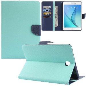 CUSTODIA BOOK ORIZZONTALE per SAMSUNG GALAXY TAB A 8.0, SM-T350 CON STAND, INTERNO IN TPU E PORTA CARTE COLORE VERDE ACQUA