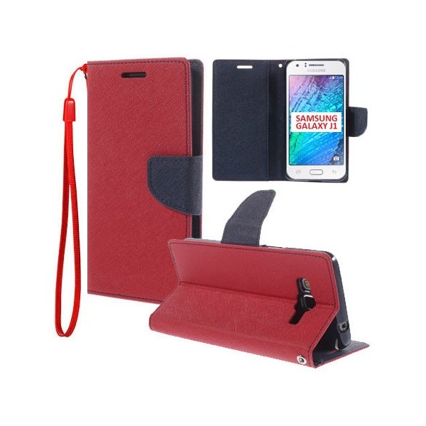 CUSTODIA FLIP ORIZZONTALE per SAMSUNG SM-J100H GALAXY J1 CON INTERNO IN TPU, STAND E PORTA CARTE COLORE ROSSO CUSTODIA FLIP ORIZZONTALE per SAMSUNG SM-J100H GALAXY J1 CON INTERNO IN TPU, STAND E PORTA CARTE COLORE ROSSO