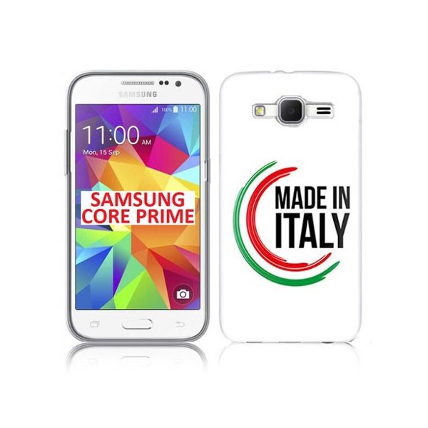 CUSTODIA GEL TPU SILICONE per SAMSUNG G360 CORE PRIME CON BANDIERA ITALIANA E SCRITTA "MADE IN ITALY"