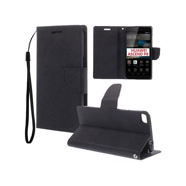 CUSTODIA FLIP ORIZZONTALE per HUAWEI ASCEND P8 CON INTERNO IN TPU SILICONE, STAND, PORTA CARTE E LACCIO DA POLSO COLORE NERO CUSTODIA FLIP ORIZZONTALE per HUAWEI ASCEND P8 CON INTERNO IN TPU SILICONE, STAND, PORTA CARTE E LACCIO DA POLSO COLORE NERO