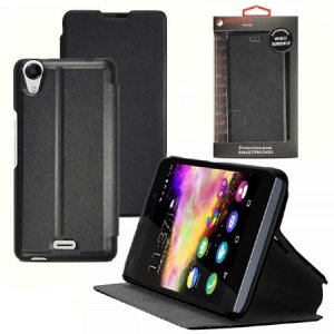 CUSTODIA FLIP ORIZZONTALE PELLE per WIKO RAINBOW UP CON STAND COLORE NERO ALTA QUALITA' MOCCA BLISTER