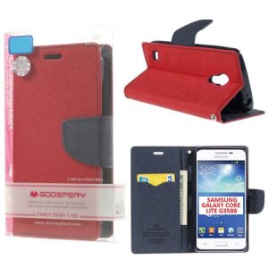 CUSTODIA FLIP ORIZZONTALE per SAMSUNG G3586 GALAXY CORE LITE CON STAND E INTERNO IN TPU COLORE ROSSO FANCY DIARY MERCURY BLISTER