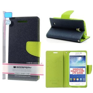CUSTODIA FLIP ORIZZONTALE per SAMSUNG G3586 GALAXY CORE LITE CON STAND E INTERNO IN TPU COLORE BLU FANCY DIARY MERCURY BLISTER