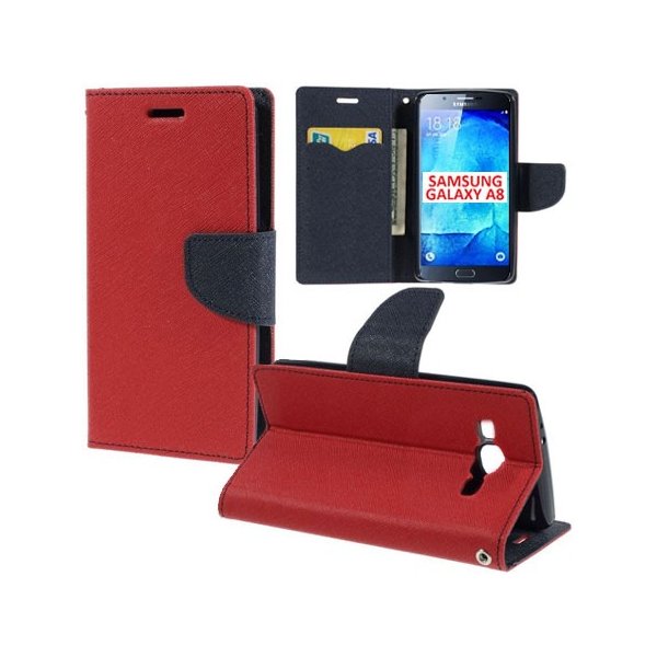 CUSTODIA FLIP ORIZZONTALE per SAMSUNG SM-A800F GALAXY A8 CON STAND, INTERNO IN TPU SILICONE E TASCHE PORTA CARTE COLORE ROSSO CUSTODIA FLIP ORIZZONTALE per SAMSUNG SM-A800F GALAXY A8 CON STAND, INTERNO IN TPU SILICONE E TASCHE PORTA CARTE COLORE ROSSO