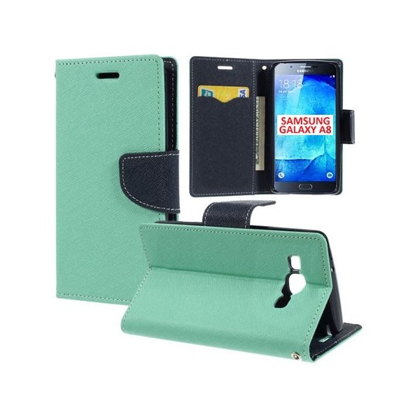 CUSTODIA FLIP ORIZZONTALE per SAMSUNG SM-A800F GALAXY A8 CON STAND, INTERNO IN TPU E TASCHE PORTA CARTE COLORE VERDE ACQUA CUSTODIA FLIP ORIZZONTALE per SAMSUNG SM-A800F GALAXY A8 CON STAND, INTERNO IN TPU E TASCHE PORTA CARTE COLORE VERDE ACQUA