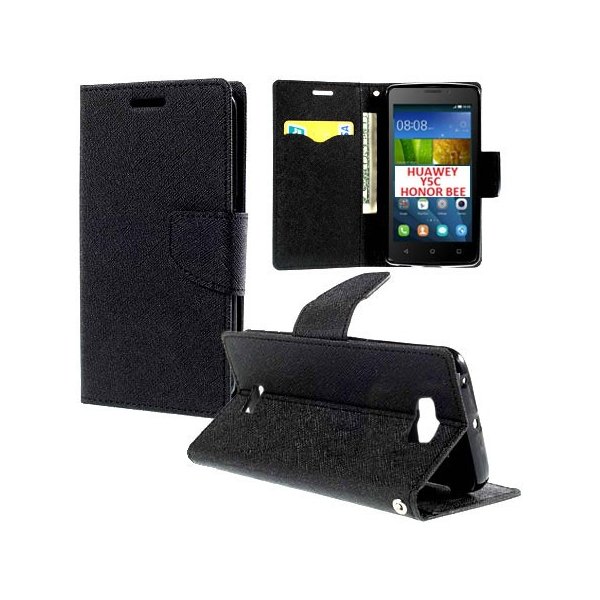 CUSTODIA FLIP ORIZZONTALE per HUAWEI Y5C, HONOR BEE CON INTERNO IN TPU SILICONE, STAND E CHIUSURA MAGNETICA COLORE NERO CUSTODIA FLIP ORIZZONTALE per HUAWEI Y5C, HONOR BEE CON INTERNO IN TPU SILICONE, STAND E CHIUSURA MAGNETICA COLORE NERO