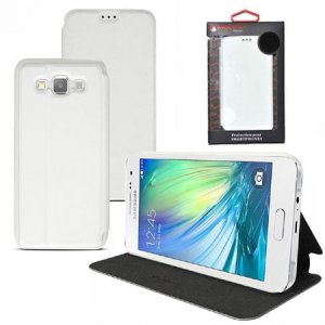 CUSTODIA FLIP ORIZZONTALE PELLE per SAMSUNG SM-A800F GALAXY A8 CON STAND COLORE BIANCO ALTA QUALITA' MOCCA BLISTER