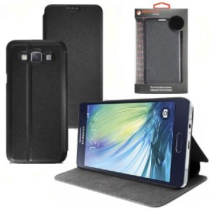 CUSTODIA FLIP ORIZZONTALE PELLE per SAMSUNG SM-A800F GALAXY A8 CON STAND COLORE NERO ALTA QUALITA' MOCCA BLISTER