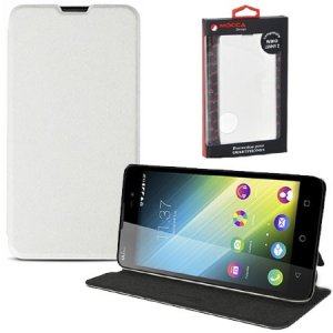 CUSTODIA FLIP ORIZZONTALE SLIM PELLE per WIKO LENNY 2 CON STAND COLORE BIANCO ALTA QUALITA' MOCCA BLISTER