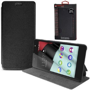 CUSTODIA FLIP ORIZZONTALE SLIM PELLE per WIKO SELFY 4G CON STAND COLORE NERO ALTA QUALITA' MOCCA BLISTER