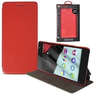 CUSTODIA FLIP ORIZZONTALE SLIM PELLE per WIKO SELFY 4G CON STAND COLORE ROSSO ALTA QUALITA' MOCCA BLISTER