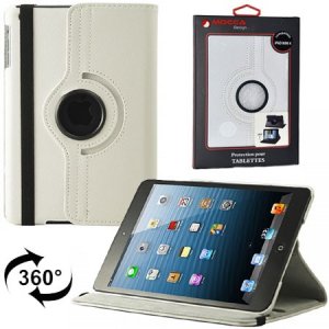 CUSTODIA BOOK ORIZZONTALE PELLE GIREVOLE per APPLE IPAD MINI 4 CON STAND COLORE BIANCO ALTA QUALITA' MOCCA BLISTER